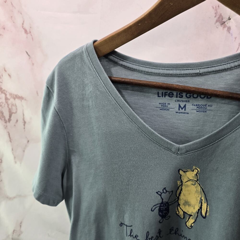 Life Is Good T Shirt Womens Medium Blue Pooh Piglet Short Crusher V Best Things - Picture 2 of 10